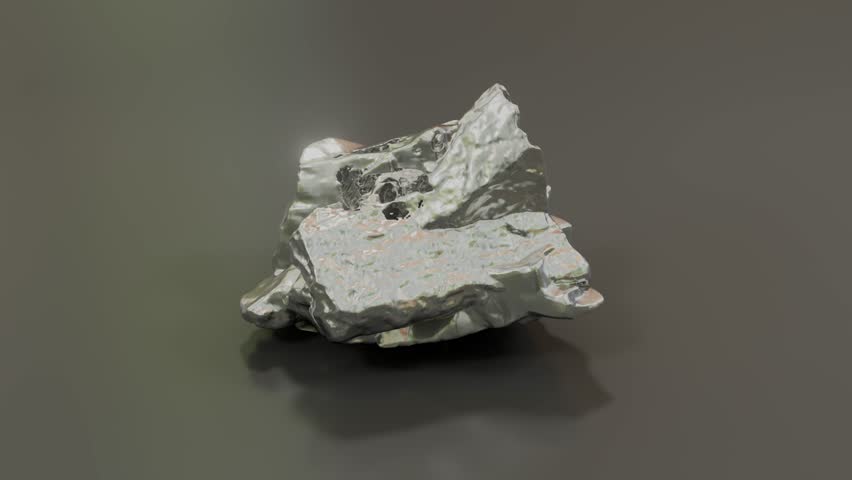 A raw silver mineral specimen displayed on a simple, dark background.