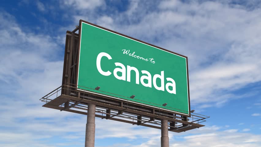 Welcome To Canada Road Sign. Airplane Landing Canada.