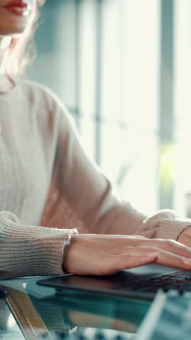 Hands, laptop and typing with student in home for distance learning, education or remote study. Computer, keyboard and online report with college or university learner in apartment for scholarship