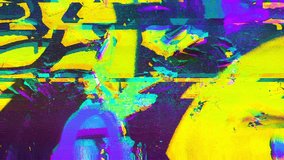 4k loop animation - Funky glitch art. Yellow, blue retro 80s, 90s, Y2K Distorted lines, Digital art, creative banner design, Futuristic cyberpunk animated retro video game pixelated background pattern - Powered by Shutterstock - Get 15% off with code: PIKWIZARD15