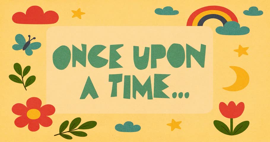 8 Cute Children's Movie Intertitle Cards with Subtitles – Includes 'Once Upon a Time', 'The End', and More (Loop Ready)
