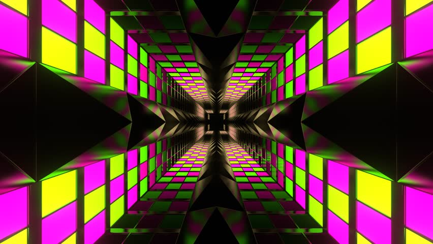 Pink and Green Neon Checkerboard on Spikes Background VJ Loop in 4K