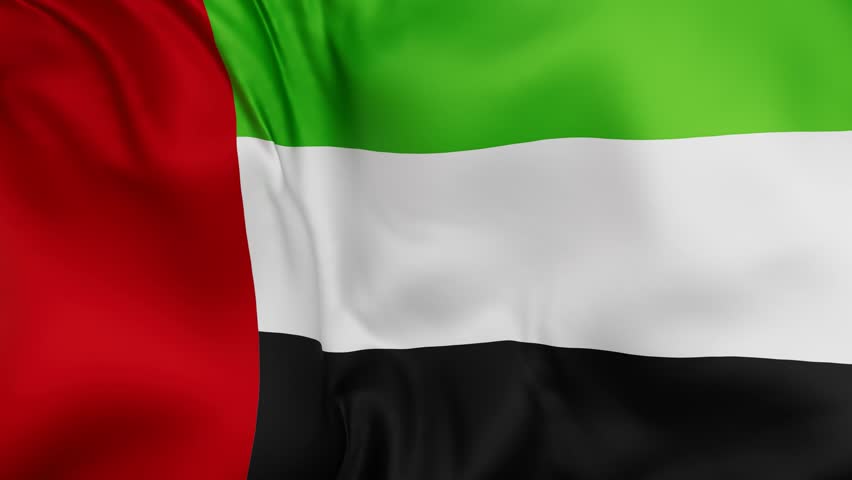 United Arab Emirates or UAE flag swaying in the wind, endless cycled loop video background