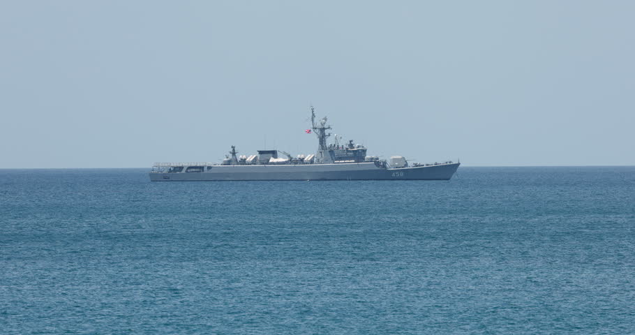 view on a warship of the Thai Armed Forces stands in sea at sunny day