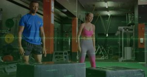 After pausing workout partners stepping on boxes squatting jumping off in gym with green overlay. Training, fitness, intensity, strength, athleticism, synchronization, performance - Powered by Shutterstock - Get 15% off with code: PIKWIZARD15