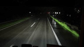 Rain soaked road stretches into the night as headlights reflect on wet asphalt and glowing signs mark a curve ahead capturing a tense focused moment of driving through darkness - Powered by Shutterstock - Get 15% off with code: PIKWIZARD15