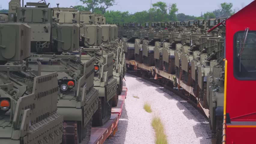 US Military Transports Armored Vehicles by Train.