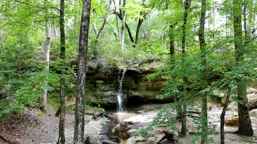 Slow pass over a small waterfall in South Carolina with dappled sunlight