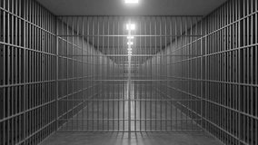 Institutional prison corridor revealing sterile cellblock design with metal bars casting stark shadows under harsh artificial light, emphasizing confinement's bleak architectural perspective - Powered by Shutterstock - Get 15% off with code: PIKWIZARD15