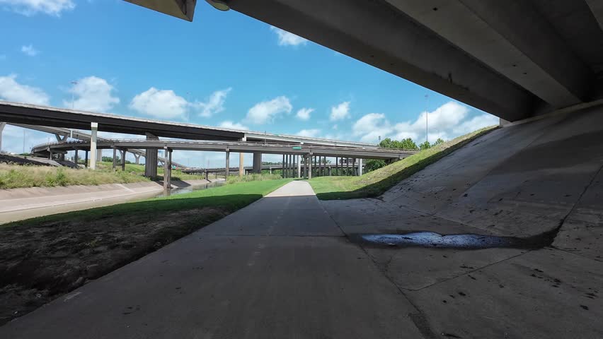 Hike and bike trail beside White Oak Bayou in Houston, Texas. June 7 2025.