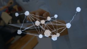 woman using stylus tapping tablet screen and projecting tech network nodes visualizing connections. Technology, connectivity, innovation, futurism, digital, communication, collaboration - Powered by Shutterstock - Get 15% off with code: PIKWIZARD15