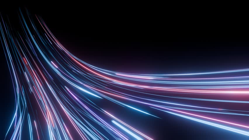Seamless loop. Curved Streams of Neon Blue and Pink Light Representing High-Speed Data Transmission in a Futuristic Digital Network. Light trails background