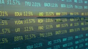 At sequence start ticker overlay updating percentages each second visualizing market trends. Data visualization, financial analytics, ocean landscape, sunset ambiance, digital interface, market - Powered by Shutterstock - Get 15% off with code: PIKWIZARD15