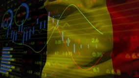 Flag fading in triggers candles fluctuating, pie spinning, bars extending to show trend crossover. Financial visualization, digital dashboard, market analysis, data analytics, investment, technology, - Powered by Shutterstock - Get 15% off with code: PIKWIZARD15