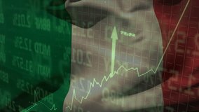 Waving Italian flag launching graph animating upward by smiling businessman depicting market growth. Patriotism, finance, investment, technology, corporate, success, growth - Powered by Shutterstock - Get 15% off with code: PIKWIZARD15