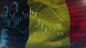 Belgian flag unfurling kicking off candlesticks rising and lines sweeping representing trends. Financial, analytics, digital, trend, data, economy, investment - Powered by Shutterstock - Get 15% off with code: PIKWIZARD15