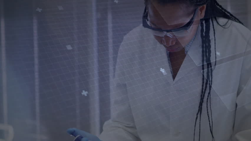 Lab researcher picking pipette, activating holographic overlays while aspirating reagent into tube. Biotechnology, innovation, precision, digital, scientific, futuristic, analytics