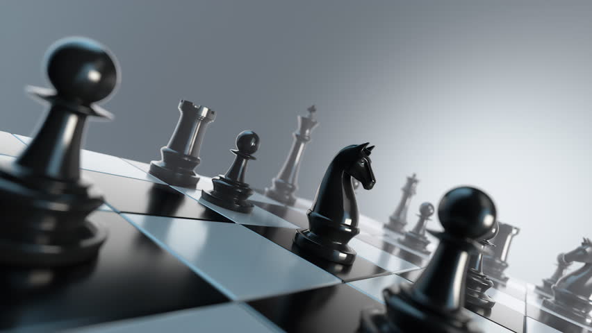 The chess pieces are broken into pieces, The idea of business competition.