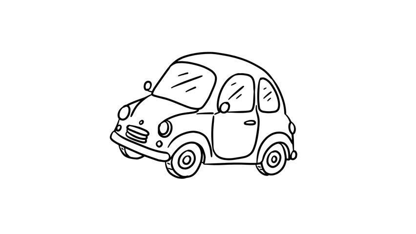 Handcrafted Cute Car Drawing, Vintage Black and White Design Animation