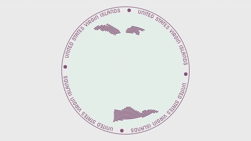 United States Virgin Islands shape with dynamic circles visual effect. Animation of United States Virgin Islands logo appearing from rotating rings and Country name around the shape.