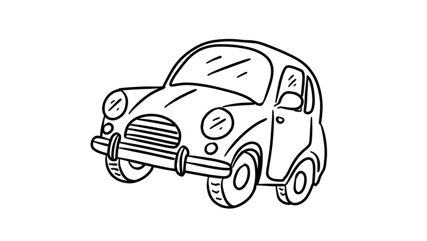 Animation Vintage Car Illustration, Handcrafted Ink Drawing