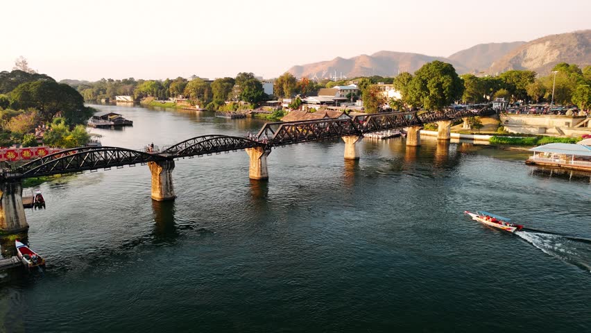River kwai bridge, death railway bridge, historical landmark Kanchanaburi, Thailand