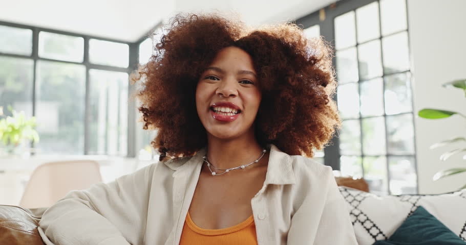 Face, woman and influencer with peace sign for live streaming, silly expression and social media. Portrait, female content creator and pov with goofy emoji for filming video, recording vlog and house