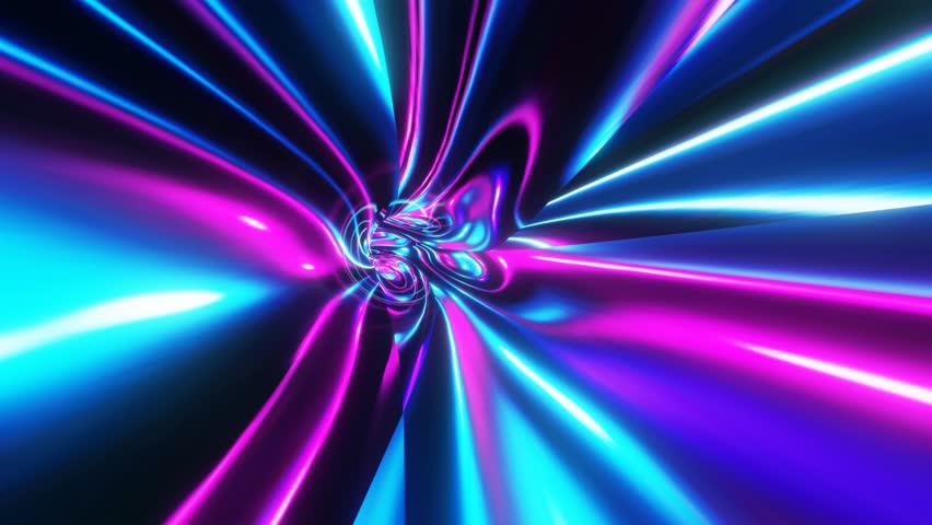 A 3d VJ loop background of colorful neon infinity futuristic tunnel on black backdrop