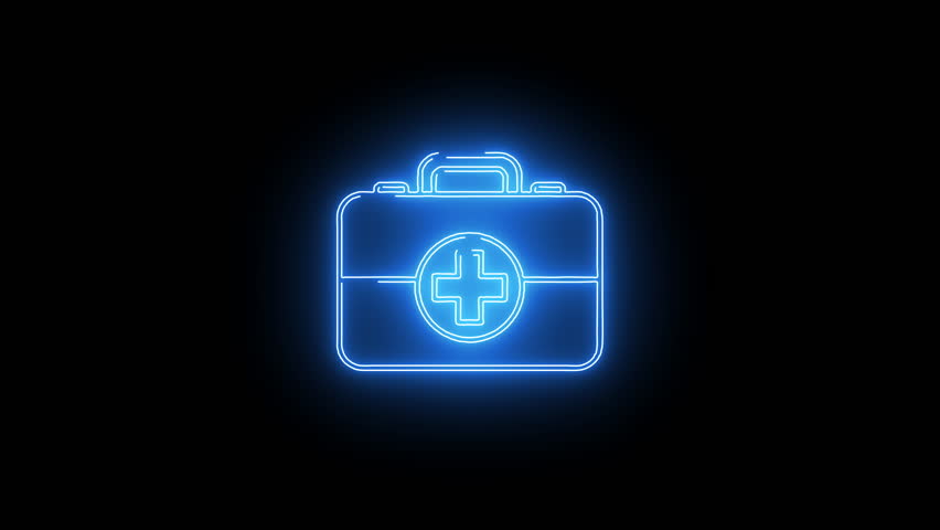 Neon briefcase icon similar to business kit, symbolizing profession and corporate use.	