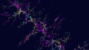 Abstract grid futuristic data tree from multicolor polygons in dark cyberspace. 3d rendering. Big Data., Rotating wireframe shape connecting dots. - Powered by Shutterstock - Get 15% off with code: PIKWIZARD15