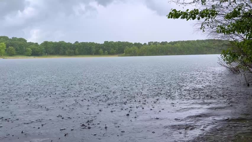 Heavy rain over the lake.