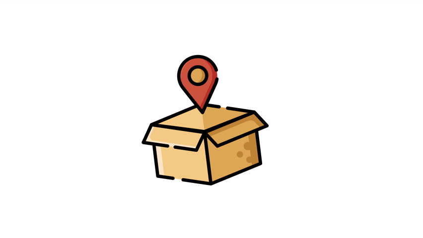 Animated Filled Icon of Package with GPS Pin for Real-Time Delivery Location Tracking