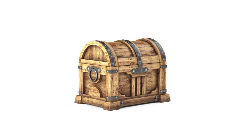 Treasure chest overflowing with gold coins isolated on white. 3d animation. 3D Illustration