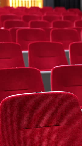 Rows Of Empty Red Chairs In The Cinema, Vertical Video