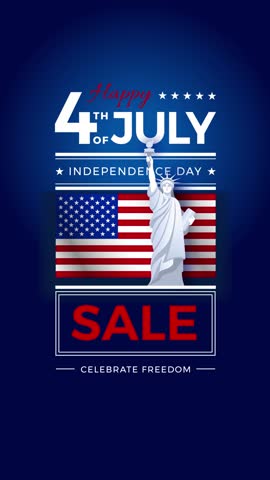 4th of July Sale video - loop vertical banner for USA Independence Day stories, social media