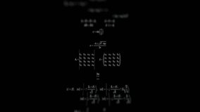 Close-up of mathematical formulas on a black background. 3D rendering animation.	 - Powered by Shutterstock - Get 15% off with code: PIKWIZARD15