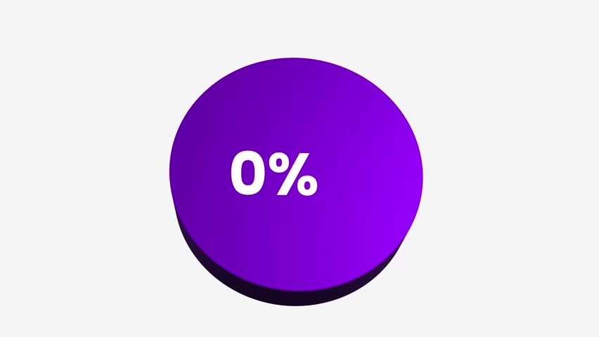 Modern 3D infographic element illustrating a 100 percent progress in a circular donut chart. Features a vibrant purple color palette with shadow effects and clean layout