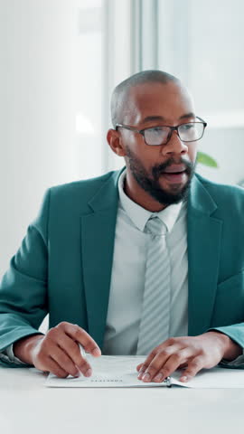 Tired, chaos and business man multitask, overload and overworked tax accountant with chart in office. Stress, overwhelmed and work pressure with finance workload, phone call or burnout with timelapse