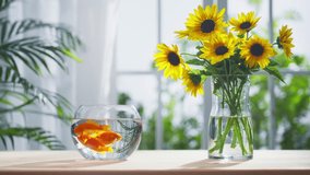 Cheerful Indoor Display with Goldfish and Flowers - Powered by Shutterstock - Get 15% off with code: PIKWIZARD15