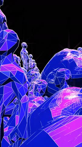 Retro Futuristic vertical video of lowpoly men.
