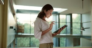 Smart home, system or woman with tablet for lights, innovation or control panel. Software app, house automation or female person with touchscreen technology for electronic appliances or modern remote - Powered by Shutterstock - Get 15% off with code: PIKWIZARD15