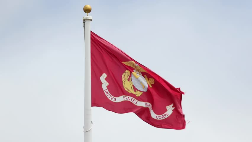 United States Marine Corps flag blowing in the wind