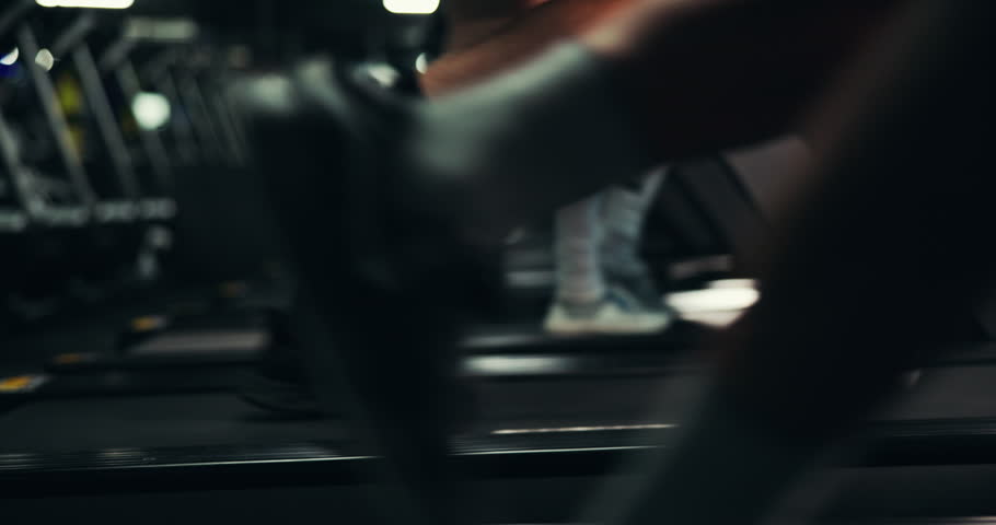 Sneakers, legs and people on treadmill in gym, running or walking for steps, cardio and workout for health. Performance, training and group of shoes for runner sport, wellness and machine for energy