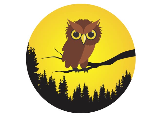 Animation of an owl sitting on a branch with full moon background. Ideal for Halloween story videos, spooky intros, and nature horror scenes.