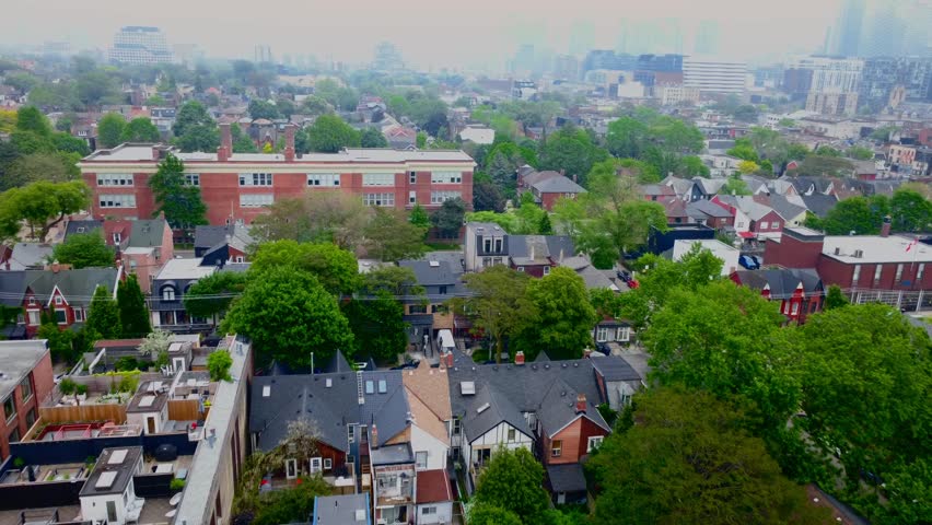 Aerial view of urban life in Toronto, Ontario. 