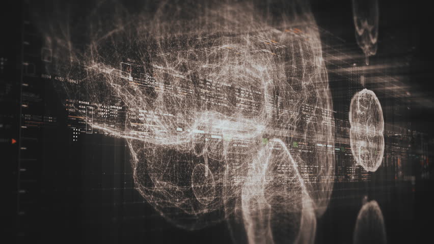 Futuristic biomedical concept featuring advanced holographic scanning technology performing detailed brain neuron pathology and diagnostic analysis. High-tech medical visualizing neural network