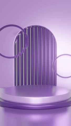 3d animation purple podium and clouds minimal product display portrait background, 3d purple podium. Product visualization on the platform