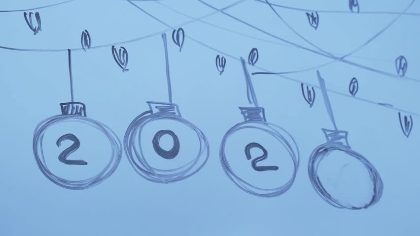 2025 Painted window with white marker. New Year number decoration on big clear window. Snowy winter outside. Zero waste decor conscientious celebration