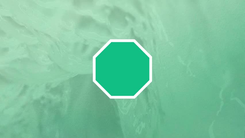 Number 34 Smooth Reveal Inside Octagonal Soft Green  Iconic Spinning Effect Over Soft Teal Green Furious Fluid Flow