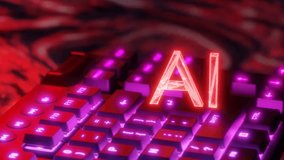 Glowing red letters AI above illuminated computer keyboard with digital background. Artificial intelligence and technology concept. Design for banner, poster, wallpaper, header - Powered by Shutterstock - Get 15% off with code: PIKWIZARD15